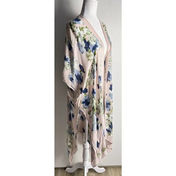 Woven Heart Boho Pink Floral Multicolor Wrap Duster Kimono Cover Up One Size - Picture 3 of 8